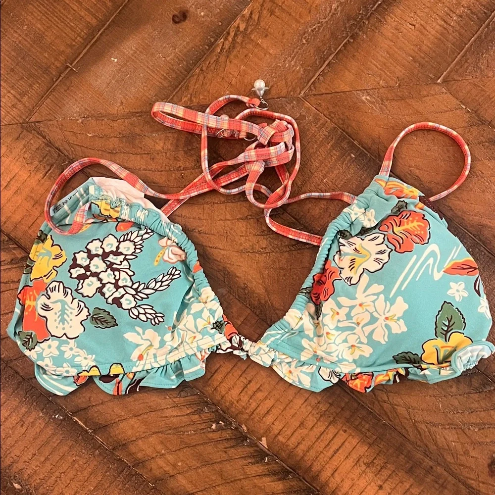 Turquoise Floral Ruffle Bikini Set - Picture 7 of 9